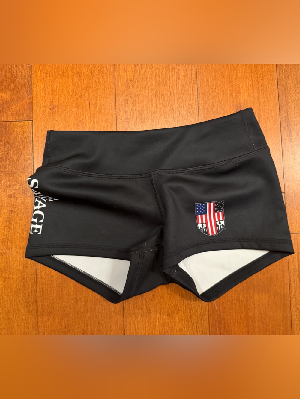 Salvage Black Women's Athletic Bike Shorts with USA Shield
